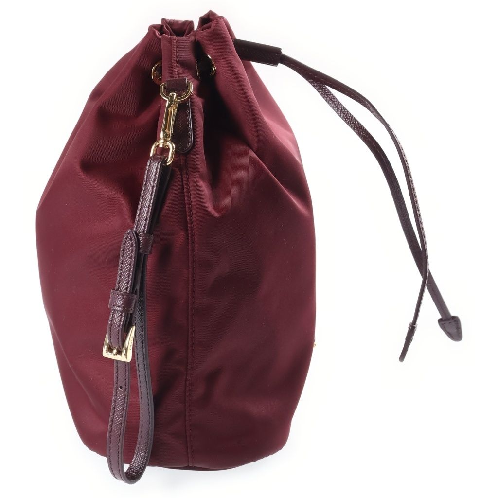 Prada Re-Nylon Triangle Logo Drawstring Pouch Mini Bag Bordeaux Wine — view 3
