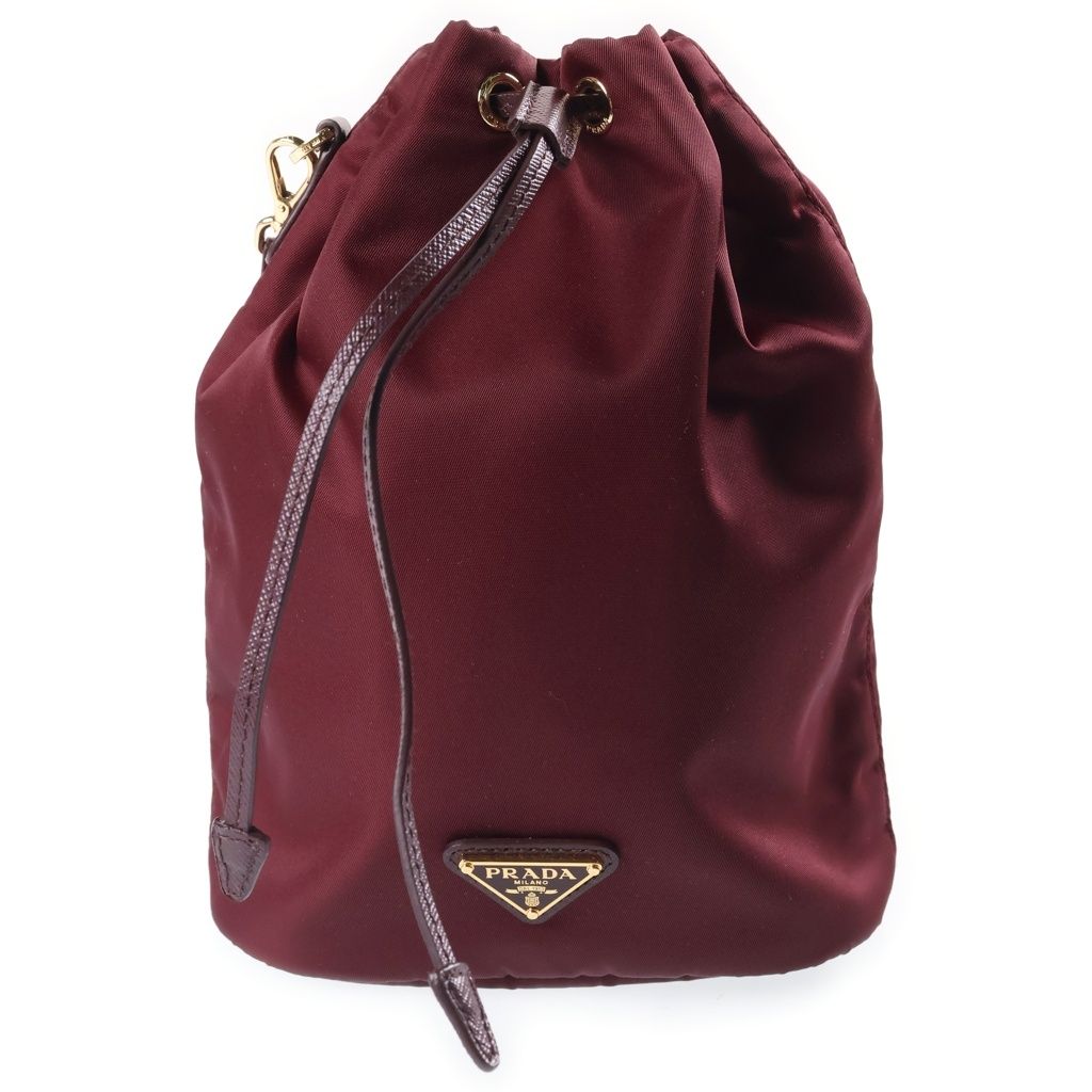 Prada Re-Nylon Triangle Logo Drawstring Pouch Mini Bag Bordeaux Wine