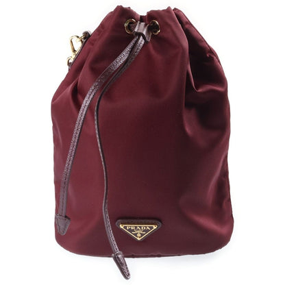 Prada Re-Nylon Triangle Logo Drawstring Pouch Mini Bag Bordeaux Wine