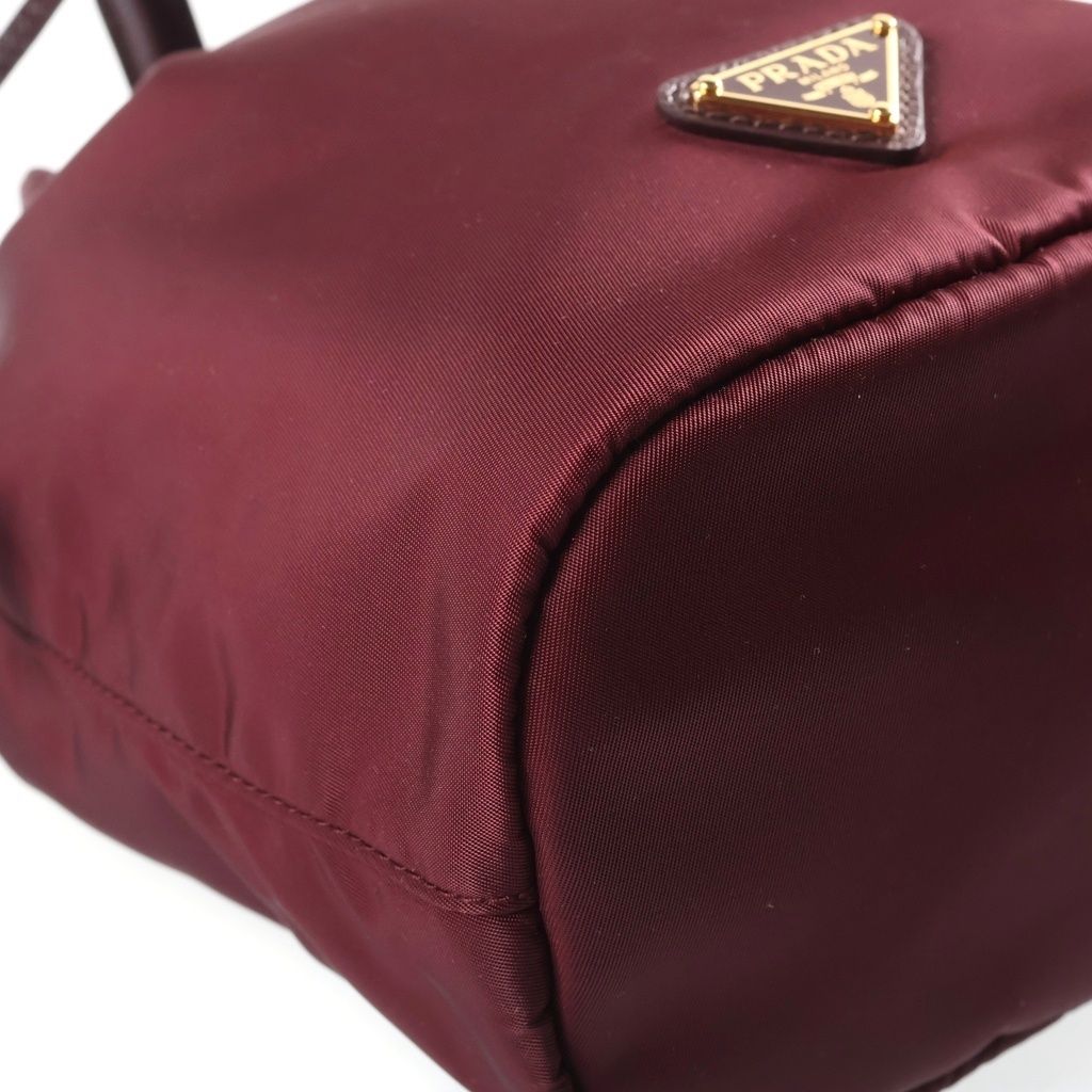 Prada Re-Nylon Triangle Logo Drawstring Pouch Mini Bag Bordeaux Wine — view 5