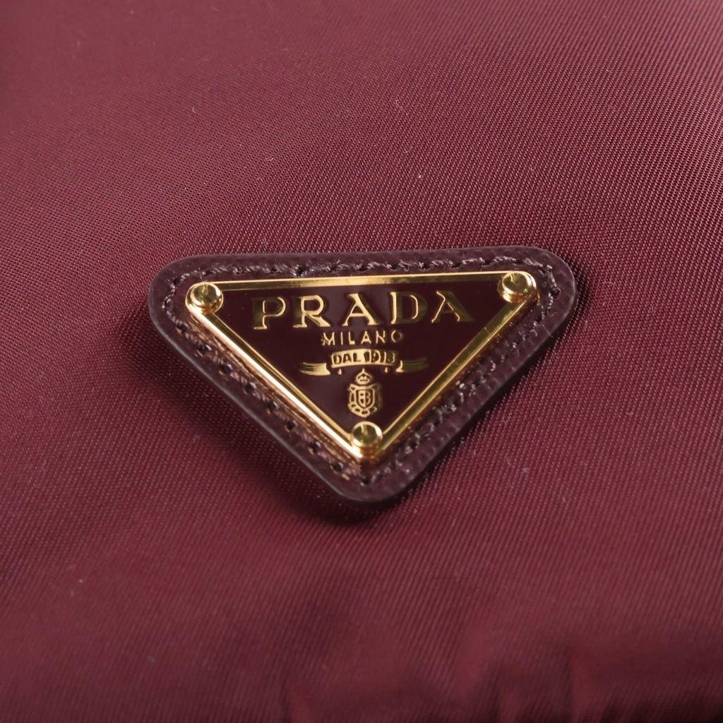 Prada Re-Nylon Triangle Logo Drawstring Pouch Mini Bag Bordeaux Wine — view 6