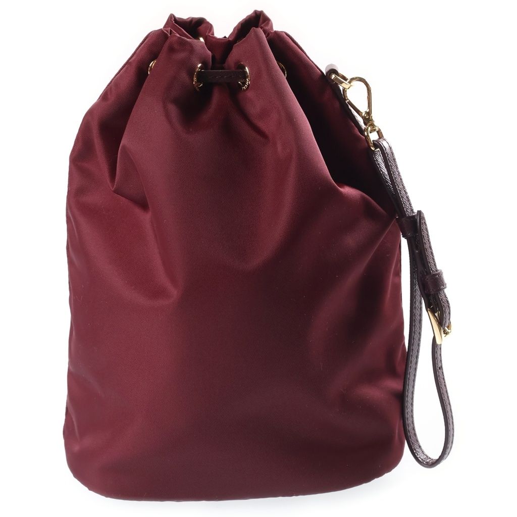 Prada Re-Nylon Triangle Logo Drawstring Pouch Mini Bag Bordeaux Wine — view 2
