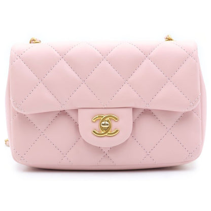 Chanel Mini Quilted 17 Chain Shoulder Bag Lambskin Pink