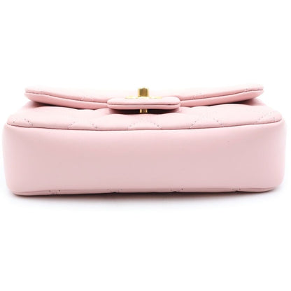 Chanel Mini Quilted 17 Chain Shoulder Bag Lambskin Pink — view 4