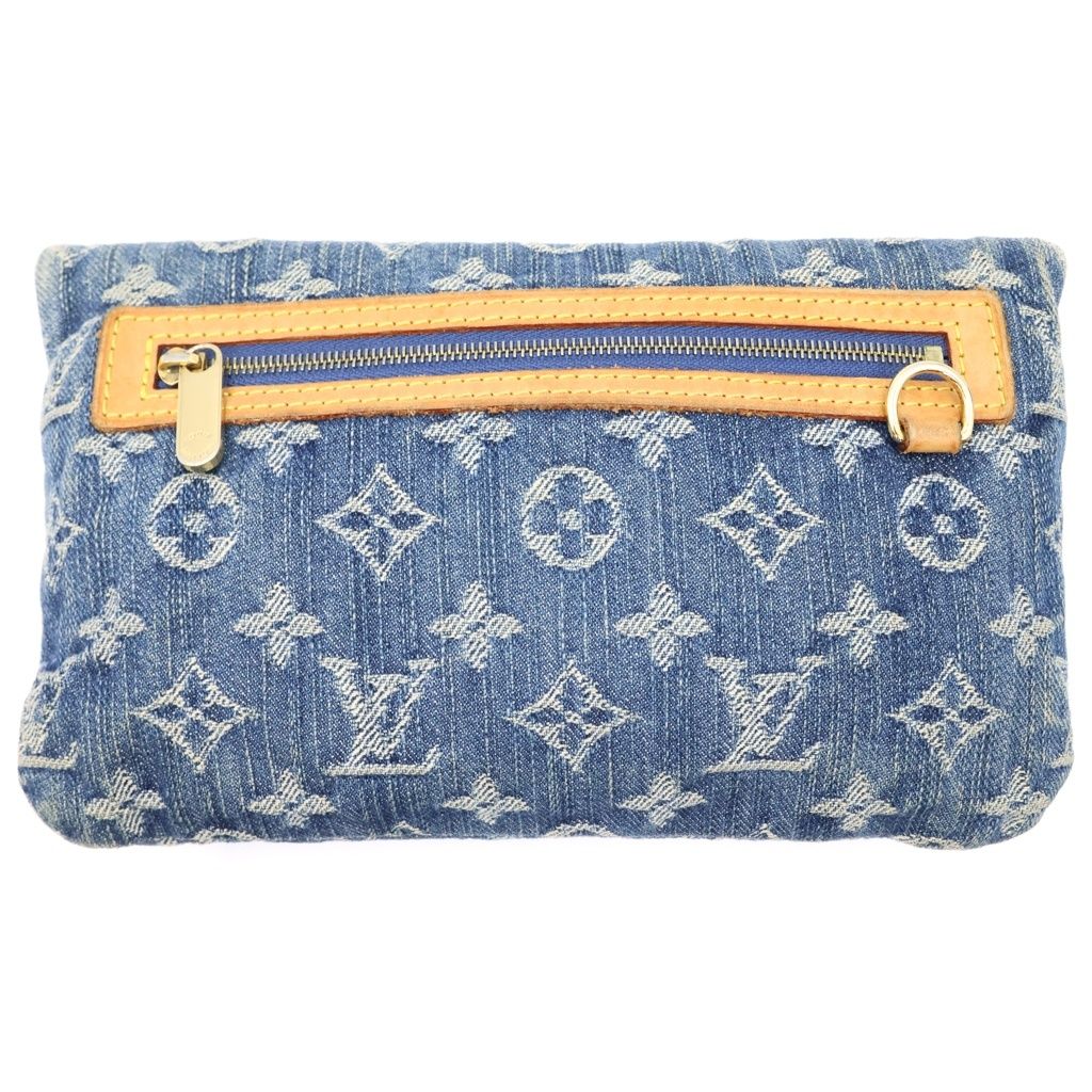 Louis Vuitton Monogram Denim Pochette Plat Clutch Mini Pouch Indigo Blue Gold — view 2