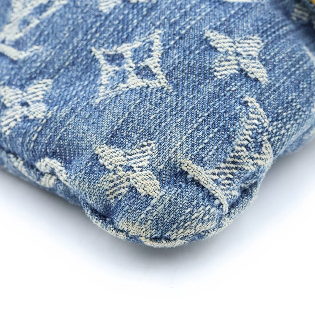 Louis Vuitton Monogram Denim Pochette Plat Clutch Mini Pouch Indigo Blue Gold — view 5