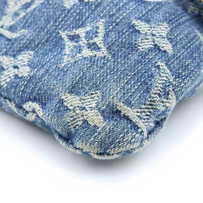 Louis Vuitton Monogram Denim Pochette Plat Clutch Mini Pouch Indigo Blue Gold — view 5
