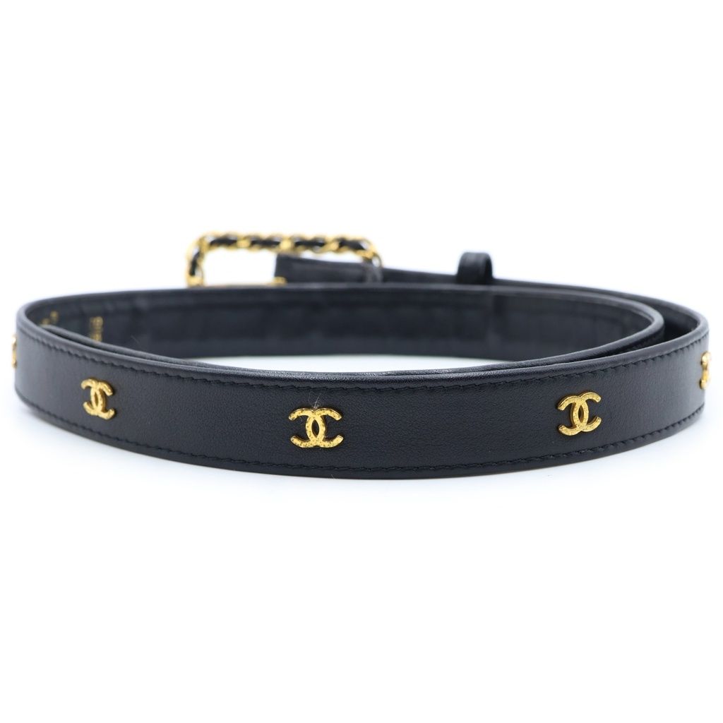 Chanel CC Logo Chain Buckle Belt Gold Black — view 2