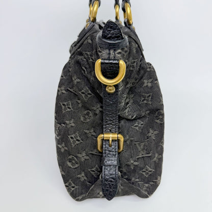 Louis Vuitton Monogram Denim Neo Cabby MM Handbag Leather Black Vintage — view 4