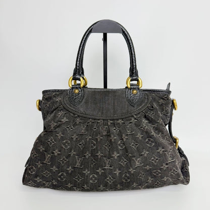 Louis Vuitton Monogram Denim Neo Cabby MM Handbag Leather Black Vintage — view 2
