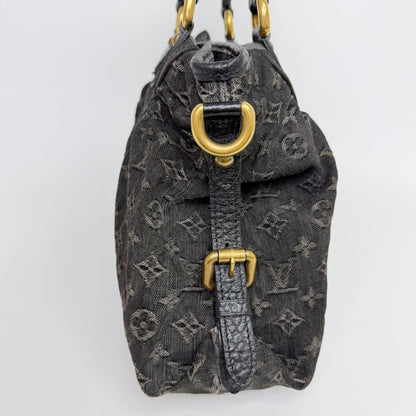 Louis Vuitton Monogram Denim Neo Cabby MM Handbag Leather Black Vintage — view 5