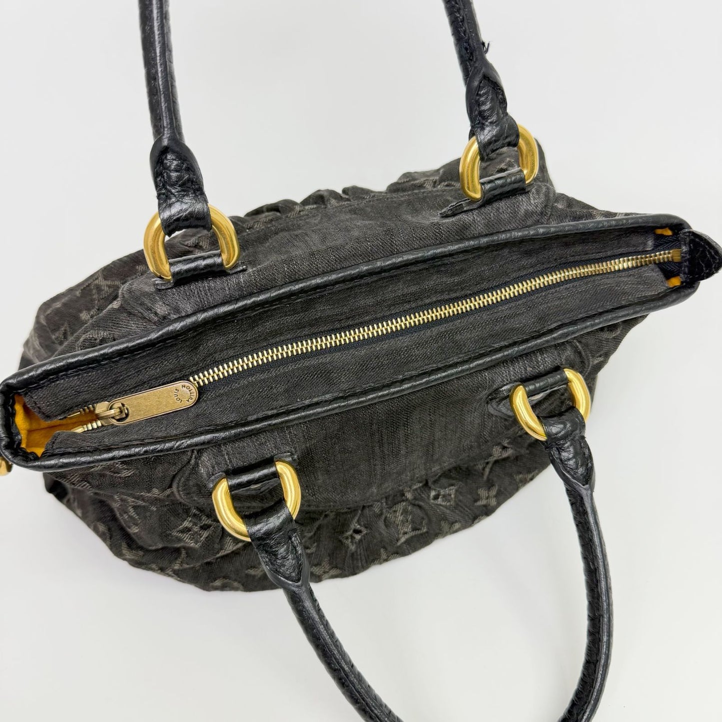 Louis Vuitton Monogram Denim Neo Cabby MM Handbag Leather Black Vintage — view 6