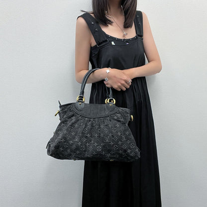 Louis Vuitton Monogram Denim Neo Cabby MM Handbag Leather Black Vintage