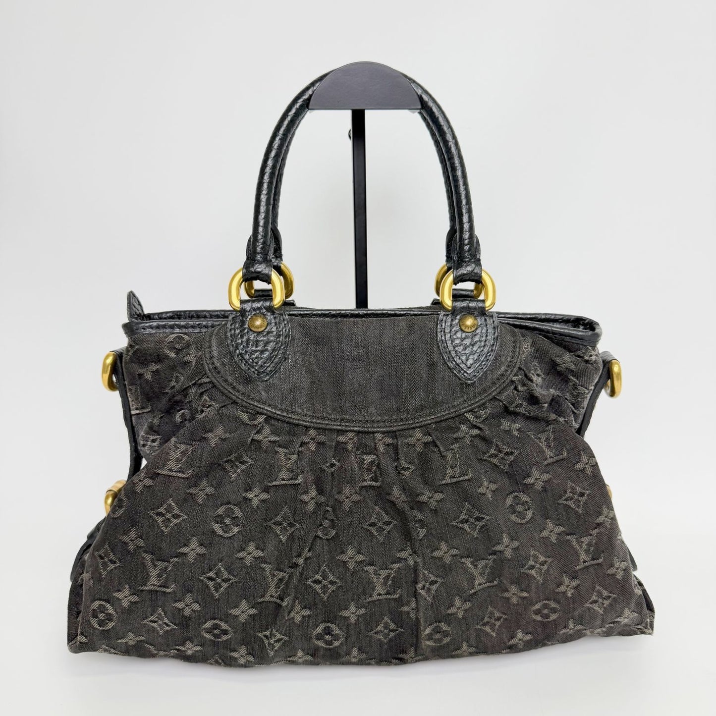Louis Vuitton Monogram Denim Neo Cabby MM Handbag Leather Black Vintage — view 3