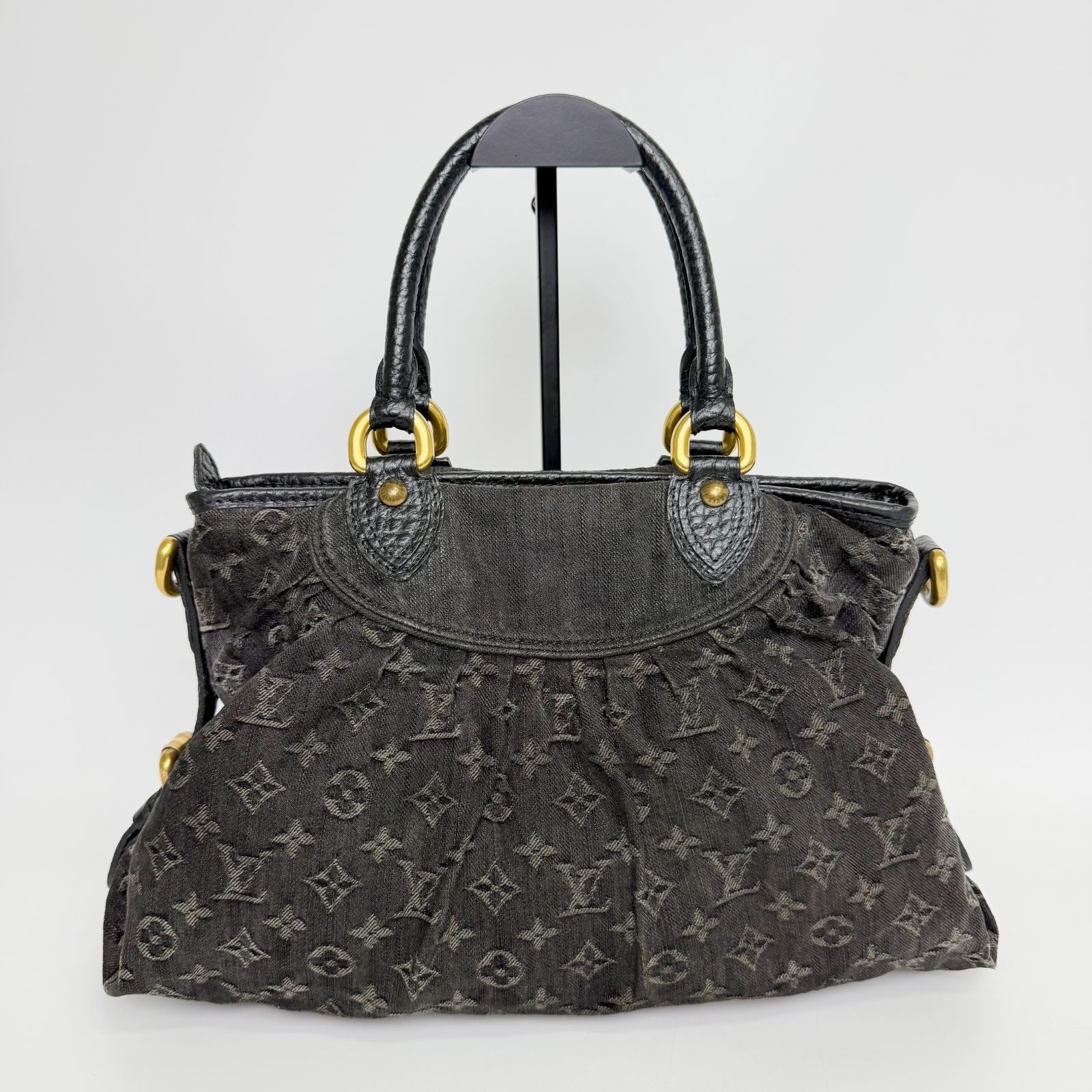 Louis Vuitton Monogram Denim Neo Cabby MM Handbag Leather Black Vintage — view 3