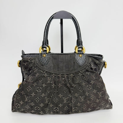 Louis Vuitton Monogram Denim Neo Cabby MM Handbag Leather Black Vintage — view 3
