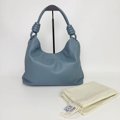 Loewe Flamenco Knot Hobo Shoulder Bag Leather Blue Vintage — view 2