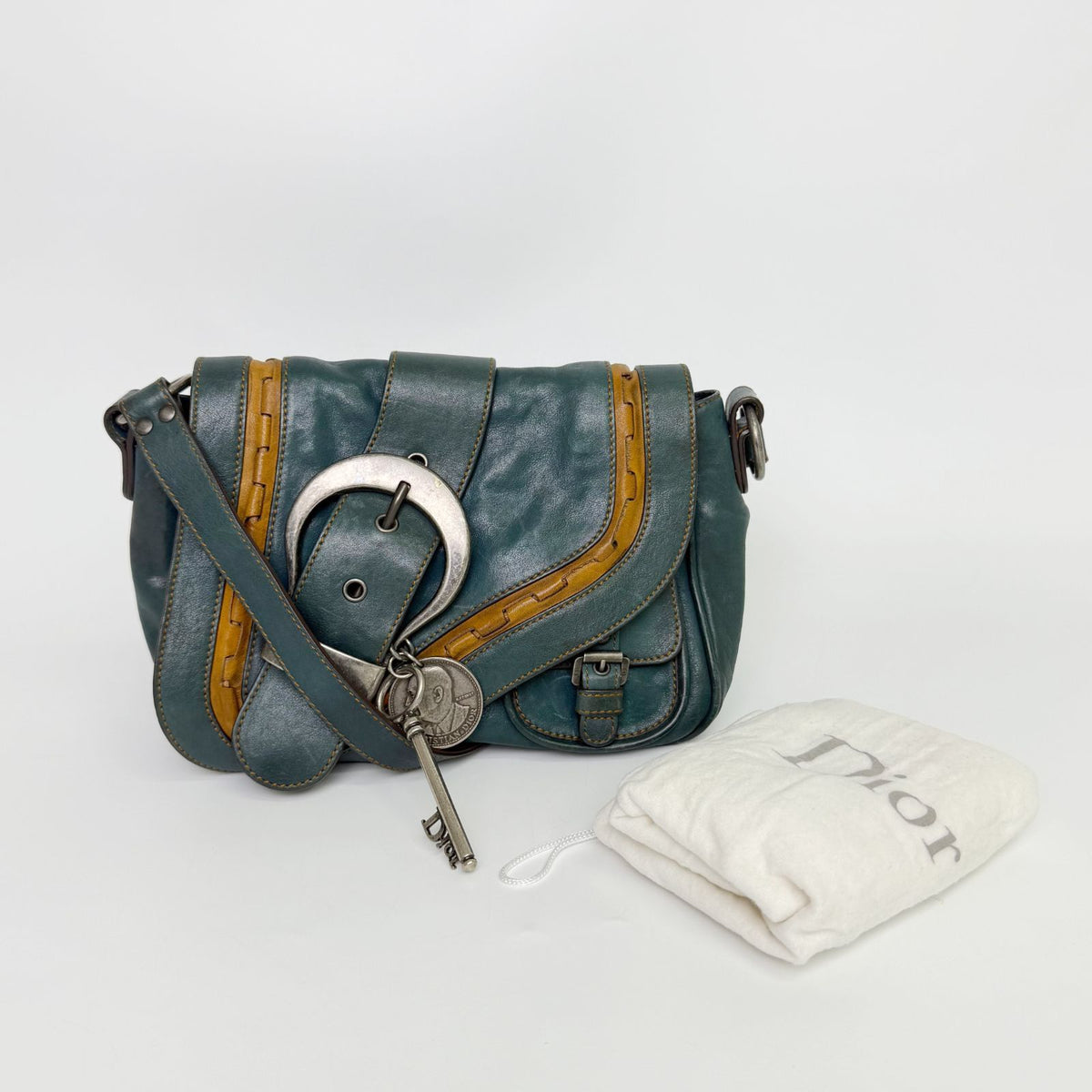 Dior Gaucho Saddle Shoulder Bag Leather Blue Vintage — view 2