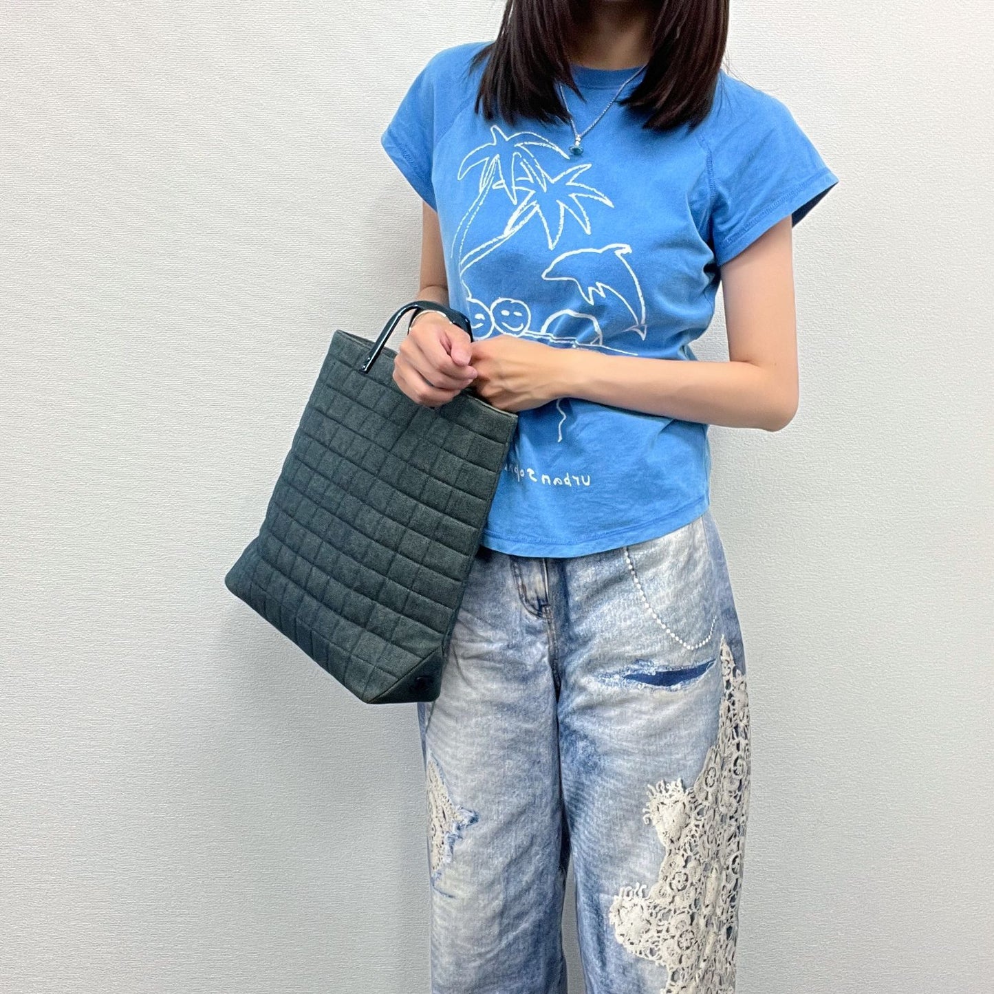 Chanel CC Logo Plastic Chain Handbag Denim Blue Seal Vintage