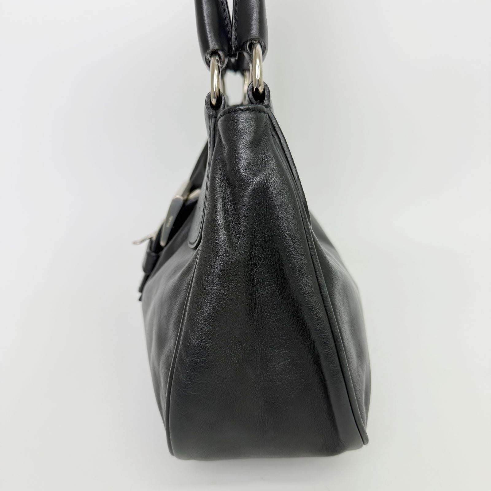 Prada Moon Buckle Shoulder Bag Leather Black Silver Vintage — view 4