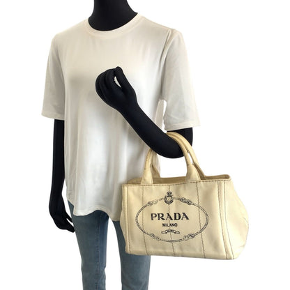 Prada Canapa White Gold Canvas Tote Bag — view 7