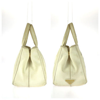 Prada Canapa White Gold Canvas Tote Bag — view 8