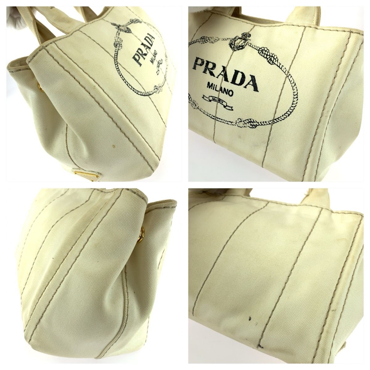Prada Canapa White Gold Canvas Tote Bag — view 5