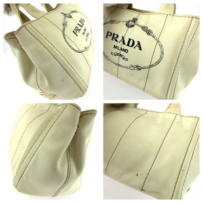 Prada Canapa White Gold Canvas Tote Bag — view 5