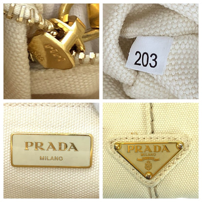 Prada Canapa White Gold Canvas Tote Bag — view 4