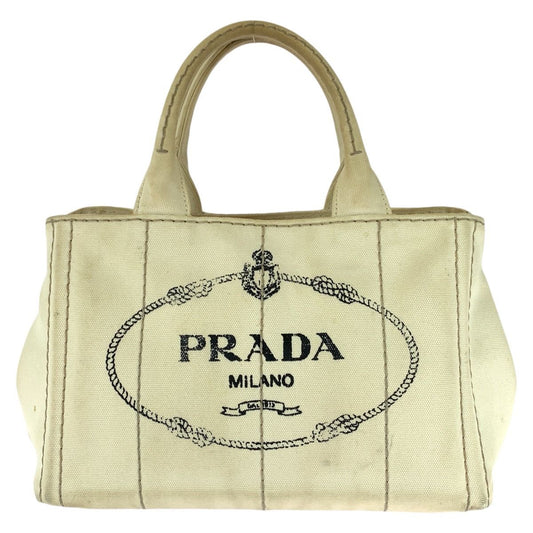 Prada Canapa White Gold Canvas Tote Bag