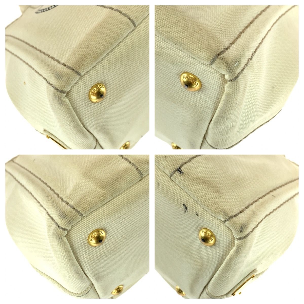 Prada Canapa White Gold Canvas Tote Bag — view 3