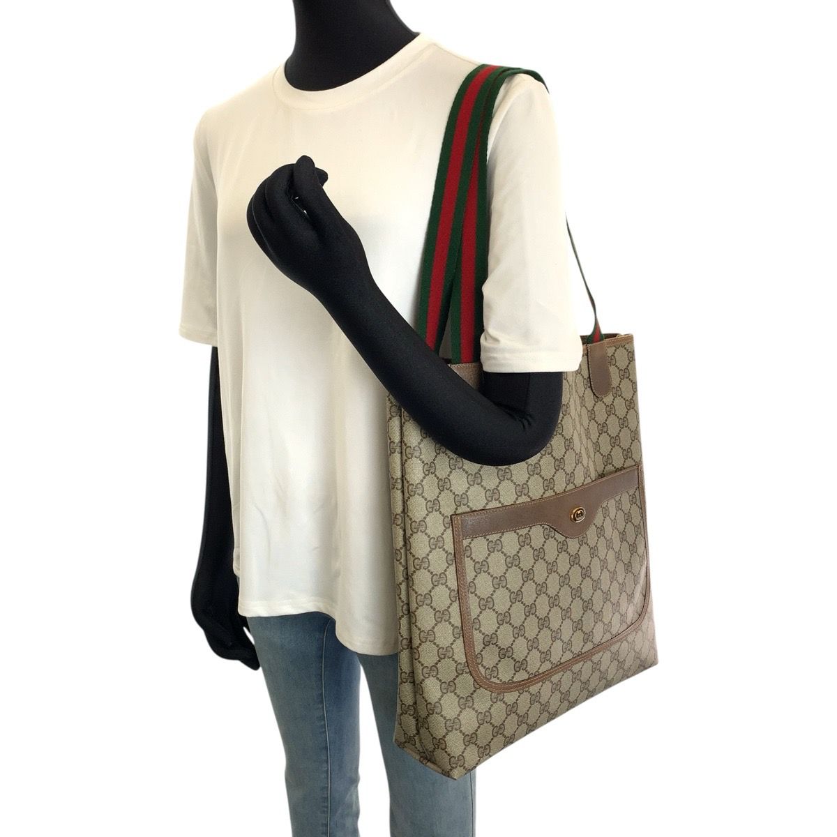 Gucci Vintage Sherry Line Beige Brown GG Supreme Canvas Tote Shoulder Bag — view 7