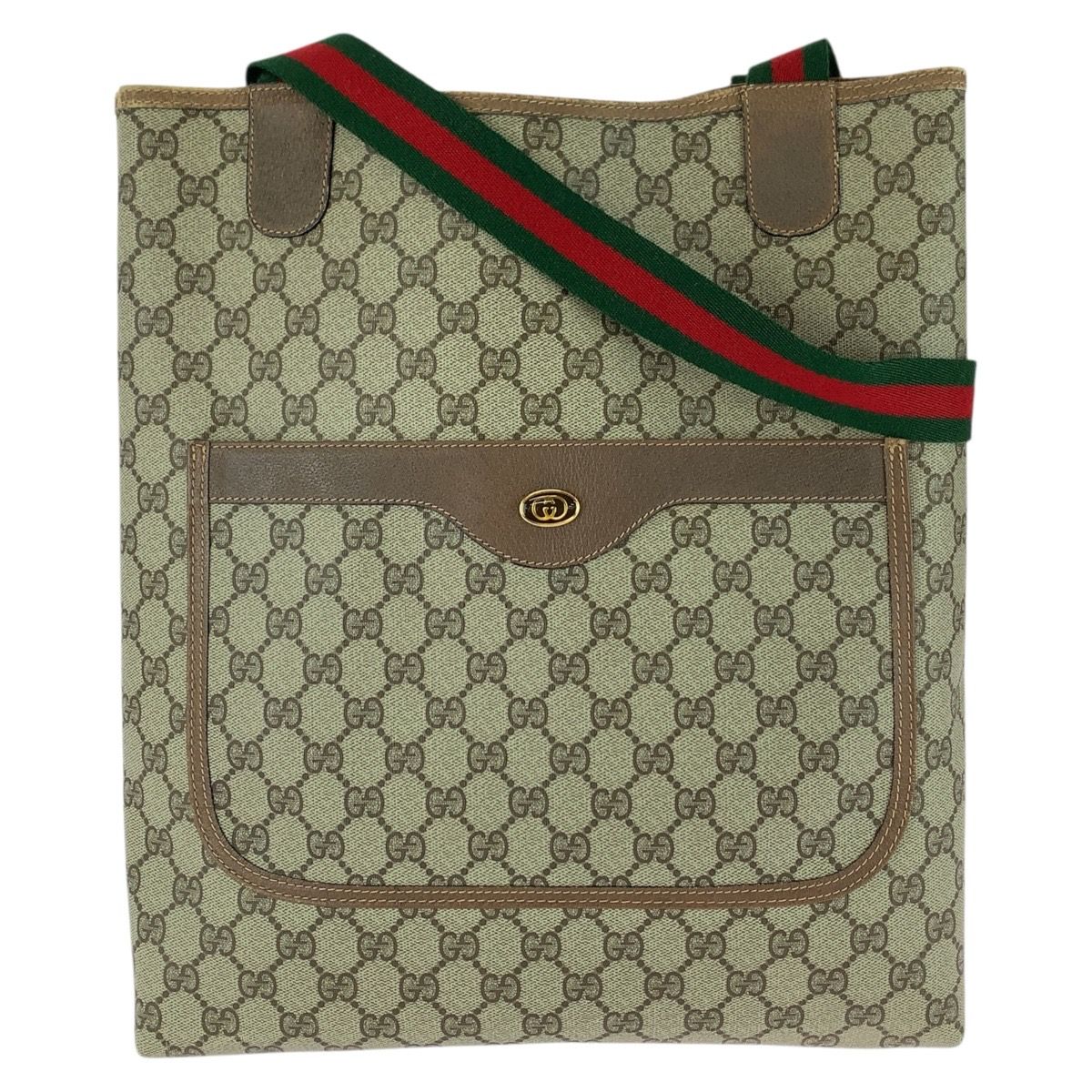 Gucci Vintage Sherry Line Beige Brown GG Supreme Canvas Tote Shoulder Bag