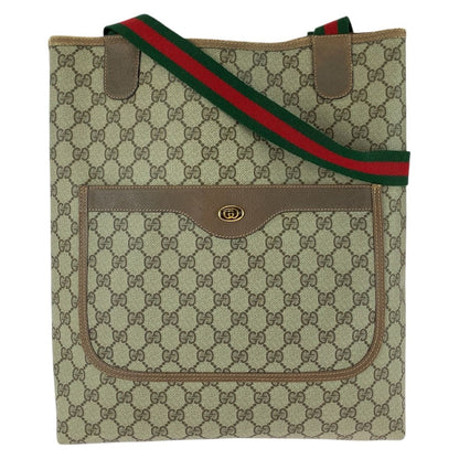Gucci Vintage Sherry Line Beige Brown GG Supreme Canvas Tote Shoulder Bag