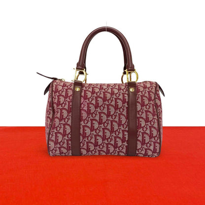 Dior Trotter Pattern Canvas Leather Mini Boston Bag Bordeaux