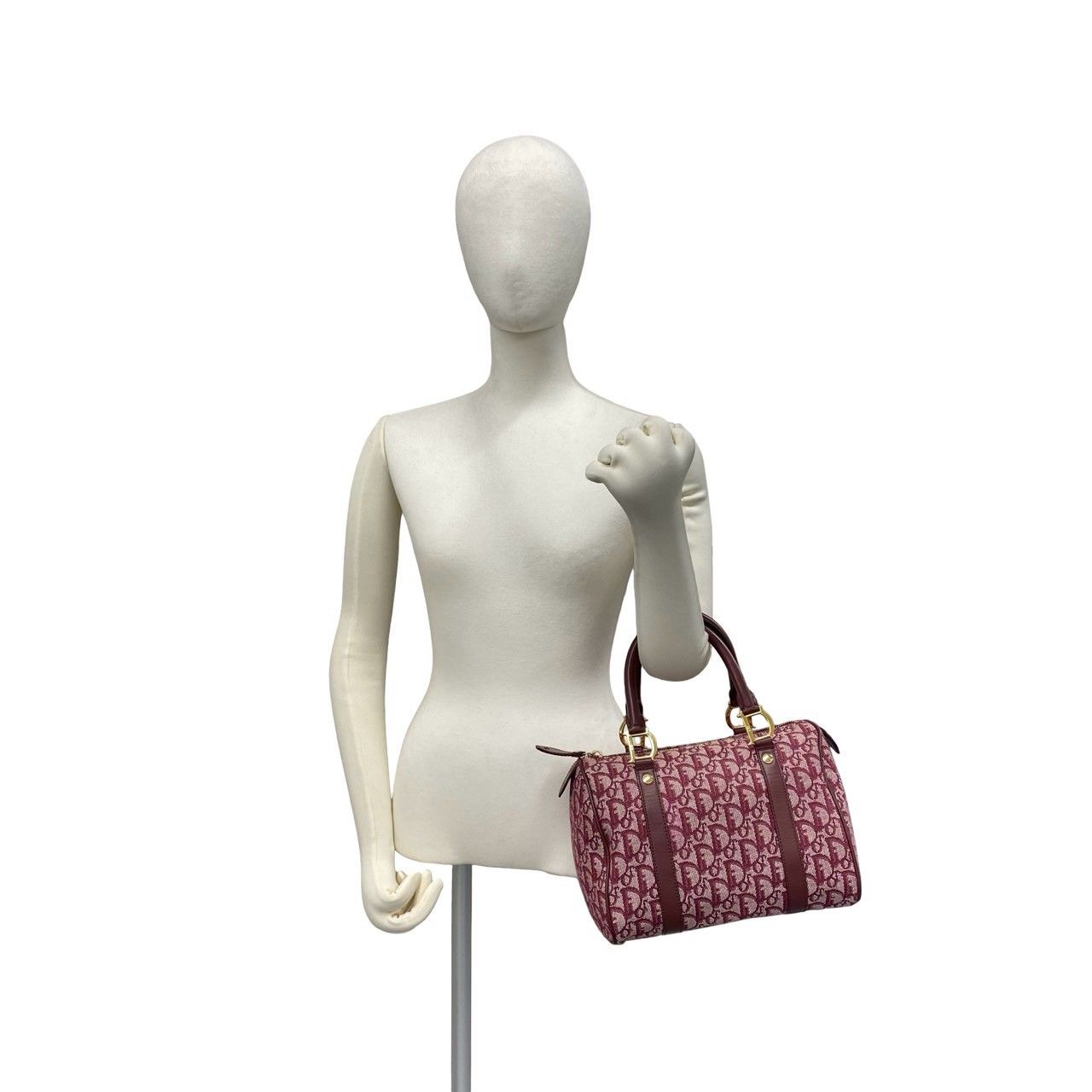 Dior Trotter Pattern Canvas Leather Mini Boston Bag Bordeaux — view 2