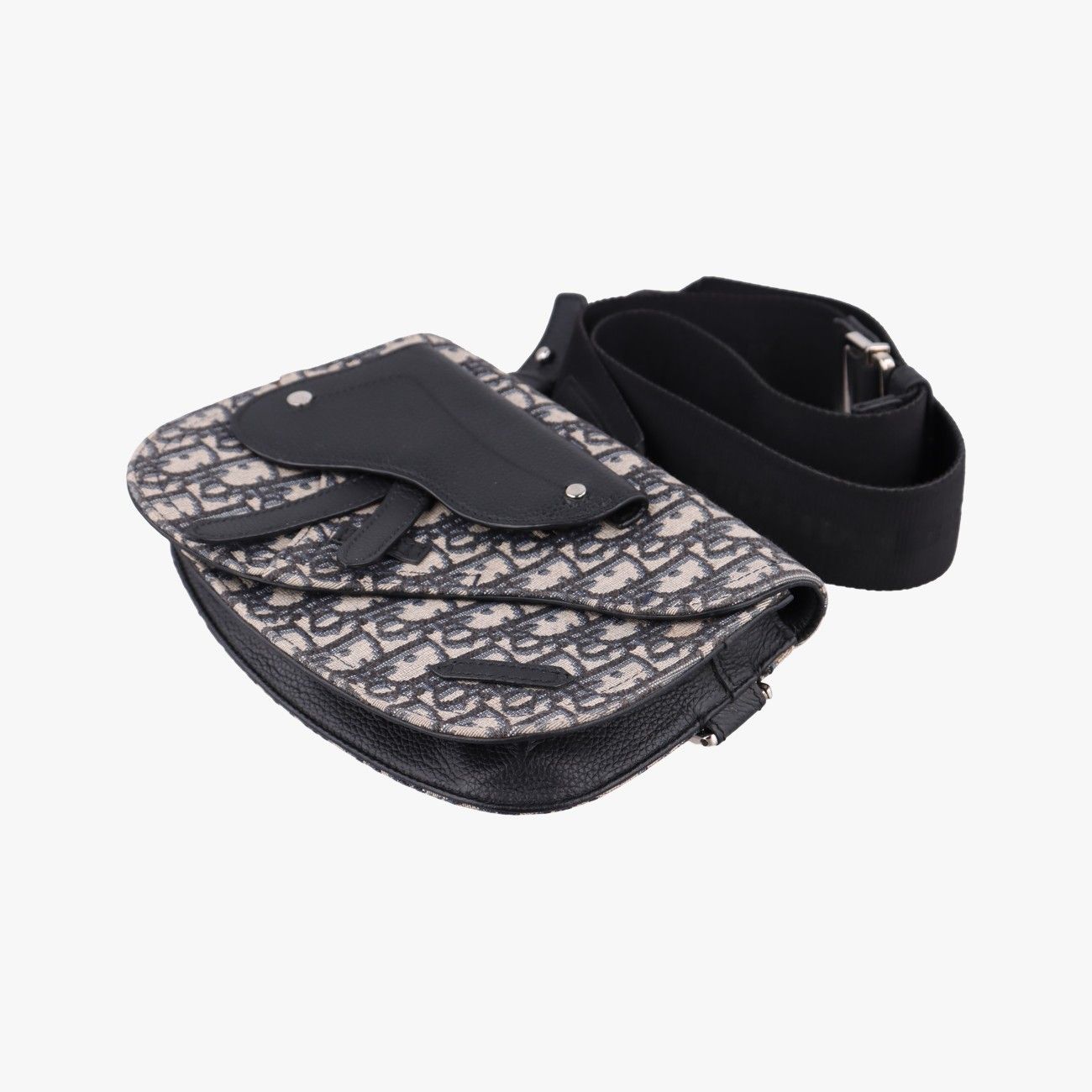 Dior Saddle Pouch Navy Black Jacquard Leather — view 4