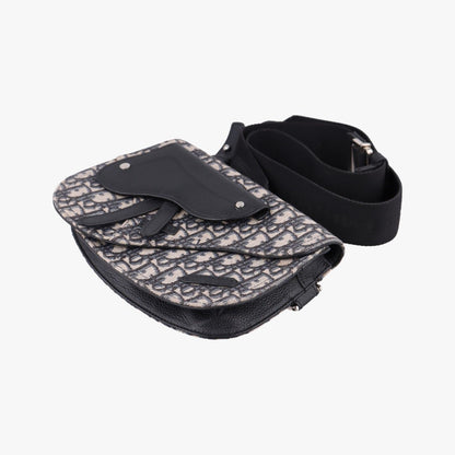 Dior Saddle Pouch Navy Black Jacquard Leather — view 4