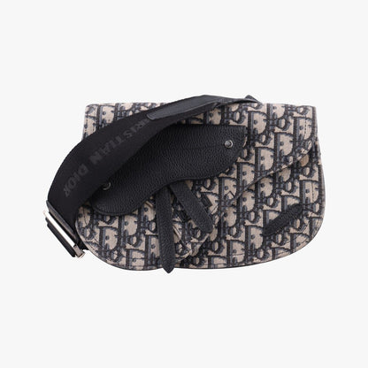 Dior Saddle Pouch Navy Black Jacquard Leather
