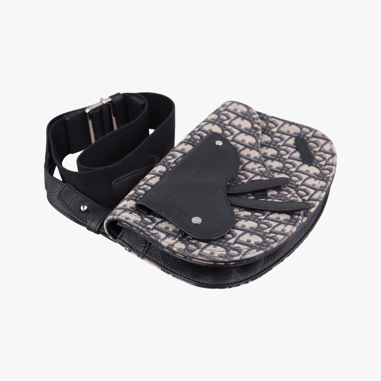 Dior Saddle Pouch Navy Black Jacquard Leather — view 5