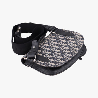 Dior Saddle Pouch Navy Black Jacquard Leather — view 7