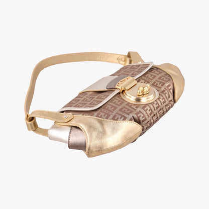 Fendi Zucchino Bolsa Gold Multicolor Canvas Leather — view 5