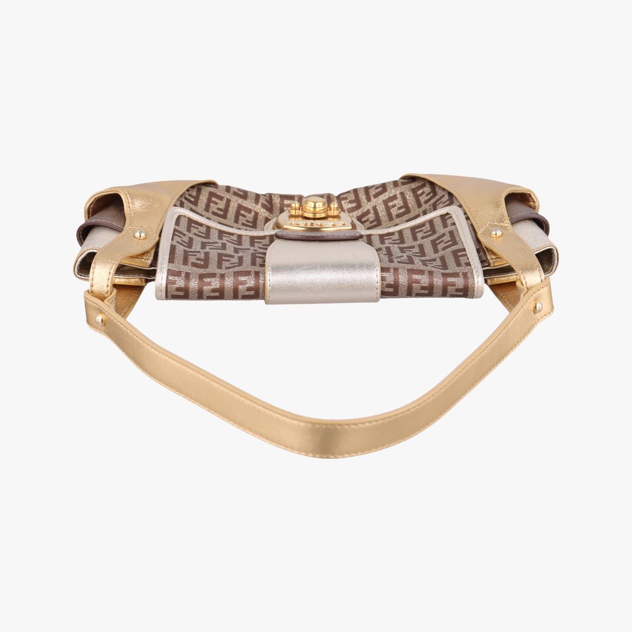 Fendi Zucchino Bolsa Gold Multicolor Canvas Leather — view 8