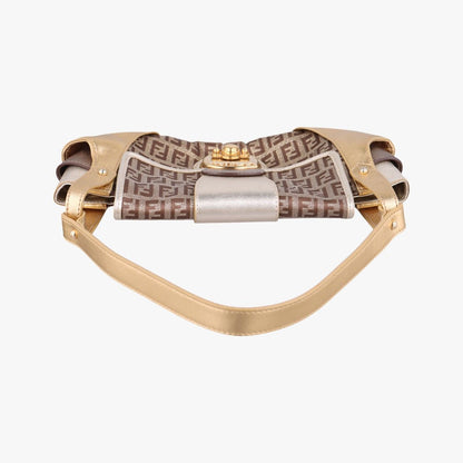 Fendi Zucchino Bolsa Gold Multicolor Canvas Leather — view 8