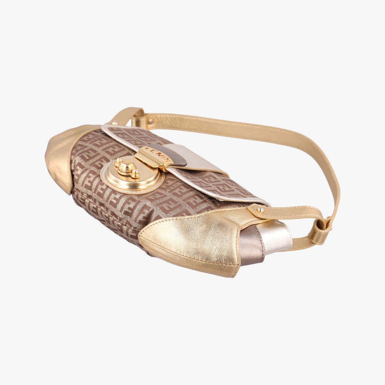 Fendi Zucchino Bolsa Gold Multicolor Canvas Leather — view 4