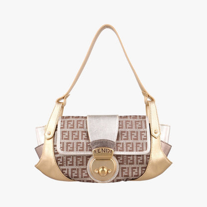 Fendi Zucchino Bolsa Gold Multicolor Canvas Leather