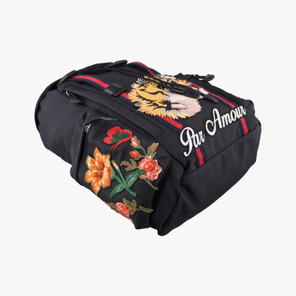 Gucci Sherry Line Embroidered Tiger Black Multicolor Canvas Backpack — view 5