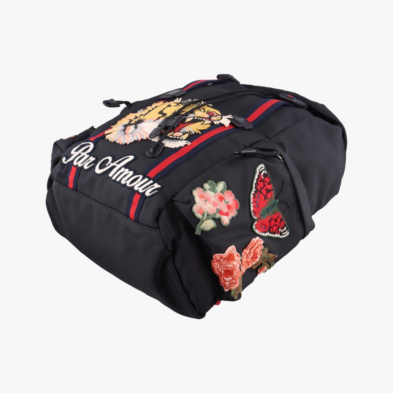 Gucci Sherry Line Embroidered Tiger Black Multicolor Canvas Backpack — view 4