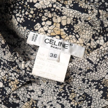Celine Vintage Blouse Total Silk All Over Print Shell Button RB 36 — view 7