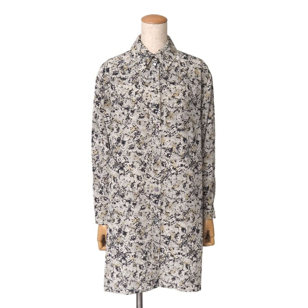 Celine Vintage Blouse Total Silk All Over Print Shell Button RB 36